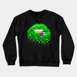 Green Lips Sexy Tie-Dye Irish Leopard Shamrock St Patricks Day Crewneck Sweatshirt